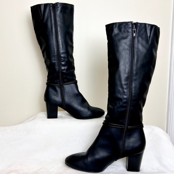 DEXFLEX COMFORT WEAVER BLACK KNEE HIGH SIDE ZIP HIGH HEEL RIDING BOOT 8.5 WIDE - Picture 2 of 12